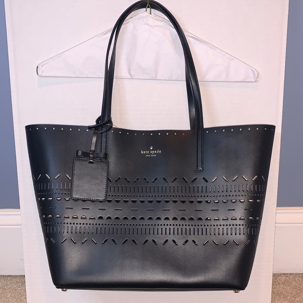 Kate Spade Black Laser-Cut Tote Lillian Court Medium Harmony